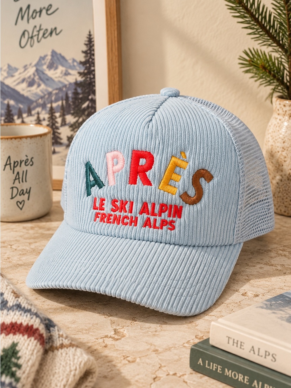 NEW Anthropologie Worn/West Après Ski Trucker Hat, Sky Blue